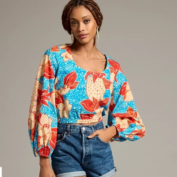 ⭐️ NEW Farm Rio x Anthropologie Puff-Sleeve Bubble Blouse Size XL - Picture 5 of 8